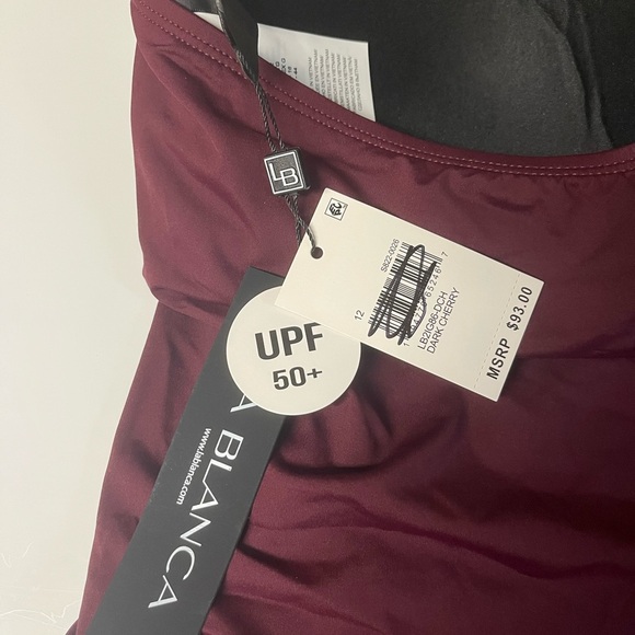 NWT La Blanca Island Goddess Bandeau Tankini Top in Dark Cherry Size 12 - Picture 5 of 5